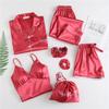 Conjunto Delgado Tipo Seda de 7 Piezas para Todas las Estaciones, Cárdigan para Mujer, Estilo Camisola Delgado de Seda de Hielo, Ropa de Casa Estilo Cereza y Fresa