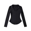 Estilo Europeu e Americano Primavera 2023 Sexy Gola U Cintura Antiga Manga Longa Camiseta Feminina Lã Cintura Apertada Camisa Base Top Feminino