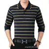 Camiseta de manga larga para hombre de primavera y otoño, holgada, con solapa, a rayas, para usar debajo, bolsillo real, talla grande, top casual para hombre