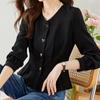 Camisa Preta Gola V Feminina Manga Longa 2025 Novo Estilo Chique de Alta Qualidade Cintura Elegante Top para o Dia a Dia Feminino