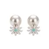 Aretes Redondos de Perla con Goteo de Aceite Flor de Aguja Plateada, Aretes de Temperamento Fresco y Dulce, Aretes de Lujo Ligero de Gama Alta al por Mayor