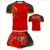 Conjunto de boxeo de dos piezas, traje de entrenamiento de combate para Muay Thai y Sanda, shorts de manga corta de secado rápido con estampado de logo, atuendo deportivo