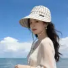 Sombrero para Mujer, Verano Algodón y Lino Transpirable Cuadros Ala Ancha Sombrero de Sol, Estilo Japonés Atado Sombrero de Protección Solar