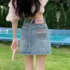 Minifalda vaquera de cintura alta para mujer, nuevo estilo de verano, línea A, adelgazante, que se ajusta a las caderas, sexy, para petite, media falda anti-exposición para mujer