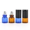 Frasco rollerball de 1ml, frasco de óleo essencial, frasco de perfume, frasco rollerball de vidro transparente com esfera de aço, frasco azul portátil recarregável, personalizável
