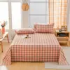 Sábana de Cama de Buena Calidad 100% Algodón Puro, Juego de Tres Piezas a Cuadros sin Estampar para Dormitorio, Funda de Almohada de Grado A 100% Algodón, Algodón Lavado de Grado Materno e Infantil