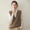 Colete de tricô feminino de cashmere liso com doze pontos, gola V profunda, corte solto, emagrecedor, peça de sobrepor