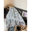 Falda Elegante Estampada de Doble Capa, Fluida, Adelgazante, Estilo Retro Artístico para Mujer, Falda de Verano Delgada de Cintura Alta Acampanada de Moda