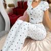 Pijama de manga corta con cuello en V y estampado de amor para mujer, ropa de hogar de gran venta transfronteriza europea y americana, pantalones exteriores, traje de dos piezas