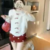 Cárdigan de Punto Nuevo Estilo Coreano Suave y Acogedor para Otoño e Invierno con Diseño de Botón de Lazada a Cuadros, Abrigo Suéter Dulce y Juvenil para Mujer