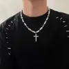 Cadena para Clavícula con Puntadas de Perla Reflectantes Diseño de Cruz de Nicho Cadena de Acero de Titanio Cadena para Suéter de Mujer Estilo Hip-Hop Europeo y Americano para Hombre