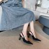 Estilo Francés Tira Trasera Ropa Exterior Diaria Tacones Altos Pedrería Stiletto Nicho con Falda Zapatos Individuales Sandalias Mujer Negro Verano