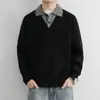 Suéter Falso Duas Peças Estilo Old Money Masculino Outono Inverno Nova Marca Tendência Quente Gola Lapela Tricô Peso Pesado Par Camisa Jaqueta