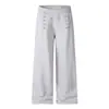 Pantalones deportivos casuales rectos con cintura elástica y múltiples botones para hombres y mujeres, de otoño, color sólido pesado, holgados, de pierna ancha, joggers