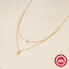 Collar de Plata de Ley S925 con Colgante de Cruz Cadena de Clavícula con Perla Diseño Popular Europeo y Americano Todo-partido Multicapa Doble Capa para Mujer