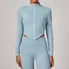 Chaqueta de Yoga de Manga Larga con Cremallera y Cuello Alto Estilo Europeo y Americano, Ropa de Yoga Ajustada de Secado Rápido, Top Deportivo para Fitness al Aire Libre 65577