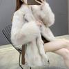 Haining Casaco de Pele Feminino Espesso Estilo Elegante de Senhora Pele de Raposa Sintética 2025 Novo Casaco de Pele Comprimento Médio