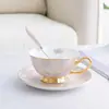 Conjunto de Café de Mármore de Luxo, Conjunto de Cafeteira Casual para Restaurante, Xícara e Pires de Café de Porcelana Óssea Pintada a Ouro de Luxo Estilo Europeu