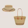 Nuevo Set de Bolso y Sombrero Tejido de Paja, Set de Dos Piezas de Gran Capacidad, Bolso Tote para Viajes al Aire Libre, Sombrero de Ala Ancha para el Sol, Versátil