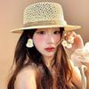 Sombrero de Paja de Copa Plana Tejido a Mano Retro Francés para Mujer 2025 Verano Nuevo Sombrero de Paja para Viaje Protección Solar Sombrero para el Sol