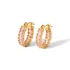 Pendientes de moda de lujo ligero estilo europeo y americano, pendientes de acero inoxidable chapado en oro de 18 quilates con circonitas cuadradas completas, pendientes de nicho de alta gama para mujer