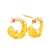 Set de Joyería Étnica Chapado en Oro de Xinjiang con Pendientes de Pluma de Perla Incrustados de Diamantes y Colgante, Cadena Versátil de Alta Gama para la Clavícula