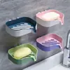 Estante jabonera para baño, de doble capa, color contrastante, escurridor creativo, montado en la pared, no requiere taladro, jabonera para el hogar