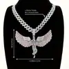 Colar de Pingente Grande com Asas de Anjo Totalmente Cravejado em Diamante Estilo Hip-Hop Simples de Liga de Zinco, Venda Quente Europeia e Americana, Luxo Leve, Personalizado