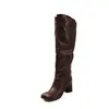 Botas de Montar Elegantes Estilo Francés de Nueva Temporada 2026 Nuevas Botas Slip-On de Punta Redonda y Tacón Grueso Que Te Hacen Ver Más Delgada