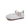Sandalias de Verano para Niña Estilo Princesa Pedrería Trabajo Pesado Completamente Diamantadas Caladas Zapatos de Princesa Niños Medianos y Grandes Boca Baja Zapatos de Una Sola Tira Fuera