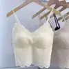 Camisola Sexy Coreana con Espalda Descubierta de Encaje y Almohadillas Integradas, Sin Varillas, Adecuada para Usar como Prenda Exterior, Camisola sin Mangas para Mujer