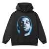 Moletom com capuz Cross-border Drake estilo retrô americano, corte justo, cor sólida, felpudo, quente, peso pesado, lavado, para homens