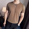Verão Thin Homens Grande Tamanho xadrez xadrez de manga curta T-shirt Slim-fit coreano pescoço redondo respirável base casual camisa de meia manga