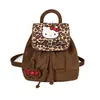 Mochila Fofa Sanrio Mochila Hello Kitty Estampa de Leopardo Bolsa Retrô para Menina Kitty Camurça Bolsa Vintage