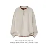 Sudadera retro estilo americano con cuello Henry cosida a mano para hombre, otoño estilo old money casual holgada de manga larga camiseta pullover