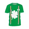 Fuente transfronteriza New Ireland St. Camiseta de cuello redondo con estampado digital de trébol de cuatro hojas y gato para el Día de San Patricio
