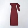 Vestido Largo Bodycon Sexy sin Tirantes con Volantes y Hombros Descubiertos de Color Sólido Estilo Francés con Lazos Laterales, Corte Entallado, Fruncido para Mujer