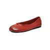 Sapatilhas de Couro de Cavalo Lavado com Biqueira Dividida para Mulheres, Sapatilhas de Boca Rasa, Novo Estilo Primavera e Verão, Bico Redondo de Couro Genuíno, Sapatos Rasos Desgastados para Mulheres