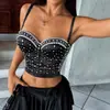 Popular top strapless de estilo francés de lujo con cuentas y pedrería, con copas, adecuado tanto para llevar solo como debajo de otra prenda, corto y sin espalda