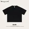 Secagem na Rua Primavera e Verão Retrô Europeu e Americano Desgastado Quadrado Curto Largo Studded Gola Redonda Solta Manga Curta Camisetas Tops para Homens