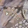 Pegatinas para Uñas de Camelia de Primavera Estilo Hada de Celebridad de Internet con Brillo de Concha en Relieve, Flores de Cristal, Flores de Cerezo y Decoraciones de Uñas de Flor de Durazno