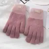 Guantes de Lana Tejida de Doble Capa de Felpa con Pantalla Táctil de Cinco Dedos para Mujer Otoño e Invierno Cálidos Tejidos para Ciclismo con Forro Polar Engrosamiento Venta al por Mayor