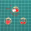 Accesorios para Joyería de Aleación DIY KC Oro Esmalte Goteado Encanto Fruta Fresa Sandía Cereza Colgante Redondo Calado