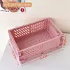 Caja de Almacenamiento Plegable para Escritorio de Dormitorio Estudiantil Cesta de Almacenamiento para Cosméticos Femeninos Papelería Colocación Plástico Cesta Pequeña