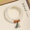 Pulsera de Semillas de Bodhi Estilo Chino con Cuentas de Ábaco y Semillas de Bodhi de Jade Blanco, Pulsera de Doble Círculo para Mujeres, Venta al por Mayor