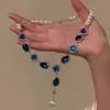 Conjunto de Colar Redondo Azul Deslumbrante e Brincos Estilo Borden LakePalace com Toque Luxuoso, Corrente para Clavícula e Acessórios de Brincos de Tarraxa