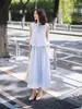 Falda midi acampanada de mezcla de algodón, corte estándar, adelgazante, marca SW, talla 26, nueva para verano, cintura elástica