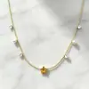 Colar de zircônia pérola estrela de cinco pontas estilo francês, nicho de luxo leve estilo ins moda europeia e americana, corrente de osso de cobra de alta qualidade