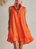 Nuevo Producto Transfronterizo de Amazon 2026: Vestido de Verano sin Mangas de Algodón y Lino de Color Sólido Europeo y Americano para Vacaciones, de Moda