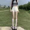 Shorts de Mezclilla Blancos para Mujer 2025 Verano Nuevos Delgados de Cintura Alta Elásticos Ajustados Sexy Chica Caliente que Cubren la Cadera Hot Pants